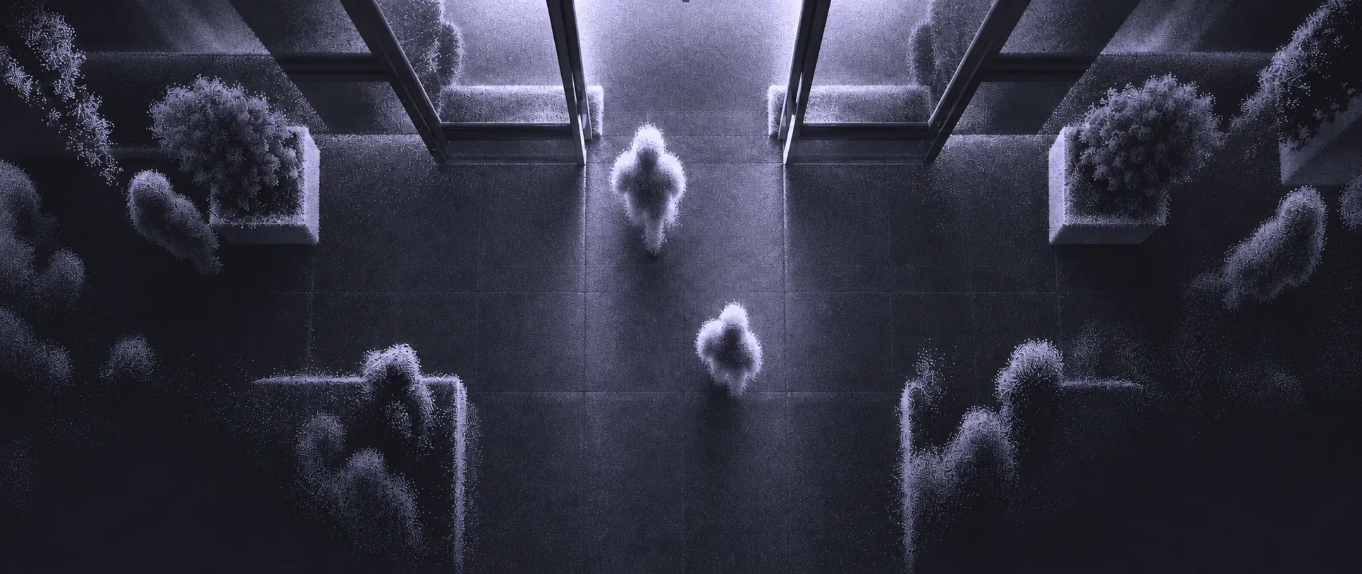 Anonymous depth visualization of people entering a building, without recognizable faces or identities